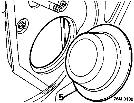 Diagram showing removal of speaker splash guard, with callout number 5