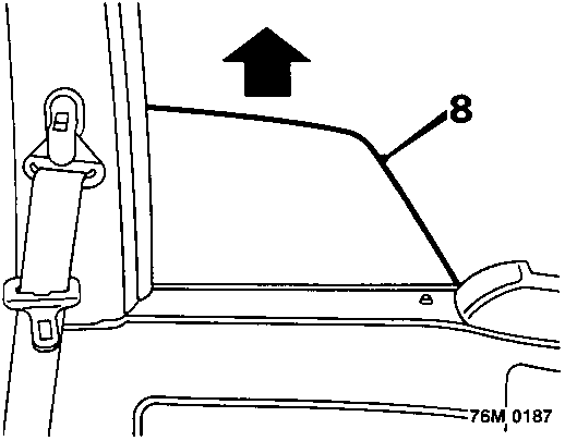 Diagram showing removal of glass by sliding it upwards out through top of forward guide channel