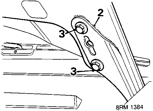 Diagram showing bonnet hinge with callout numbers 2 and 3