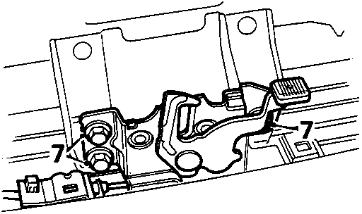 Diagram showing bonnet lock mechanism with callout number 7