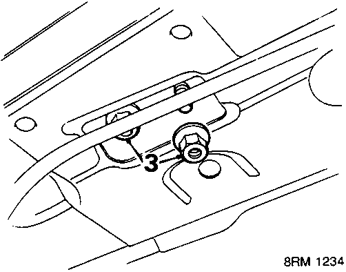 Diagram showing the upper hinge area of a taildoor with callout number 3 pointing to the hinge bolts.