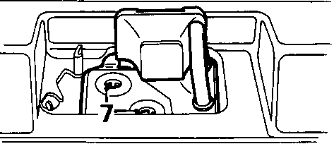 Diagram of the taildoor striker plate area showing callout number 7 on the striker plate mounting screws.