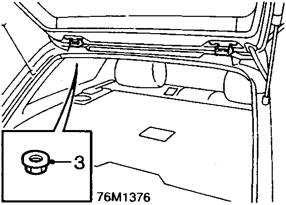 Diagram showing taildoor hinge nuts securing hinge to body with callout number 3