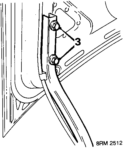 Diagram showing hinge bolts on the luggage compartment lid with callout number 3
