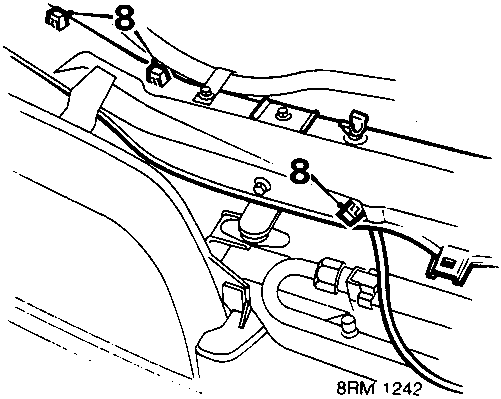 Diagram showing the cable routing on the bonnet with callout number 8
