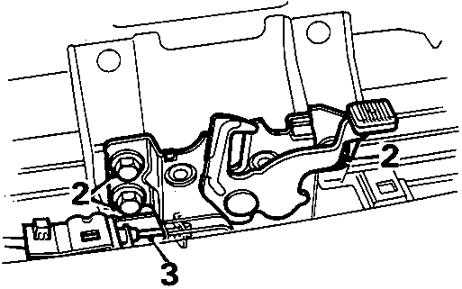 Diagram showing the bonnet lock assembly with callout numbers 2 and 3