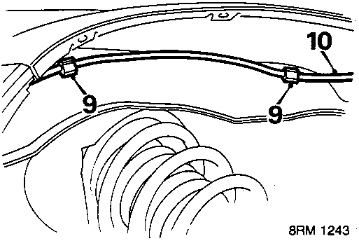 Diagram showing the cable routing under the wing with callout numbers 9 and 10
