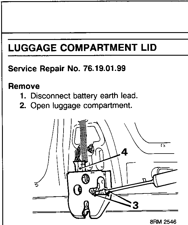 Diagram showing the release of the latch outer cable and inner cable from the operating lever, with callout numbers 3 and 4.