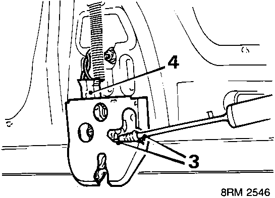 Diagram showing release of outer cable from abutment and inner cable from latch lever, with callout numbers 3 and 4