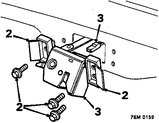 Diagram showing the latch assembly with mounting bolts and a connector, marked with callout numbers 2 and 3.