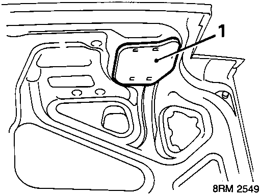 Diagram showing R.H. cover location in luggage compartment lid with callout number 1