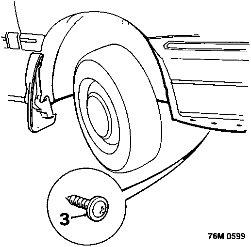 Diagram showing the front wheel arch area with a screw indicated by callout number 3 securing the bumper to the wheel arch liner.