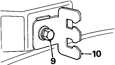 Diagram showing a mounting bracket attached to the bumper with bolts indicated by callout numbers 9 and 10.