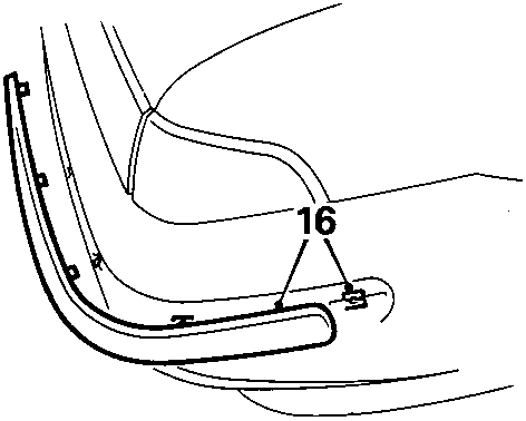 Diagram showing inserts (16) clipped into the rear bumper