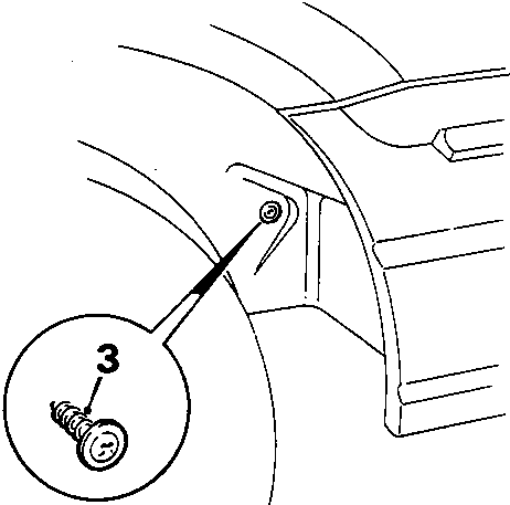 Diagram showing screw (3) securing L.H. wheel arch liner to wheel arch