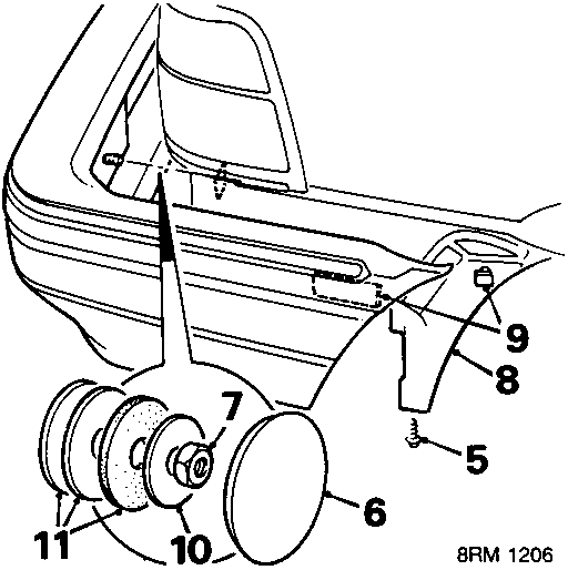 Diagram showing rear bumper assembly with numbered callouts for removal steps