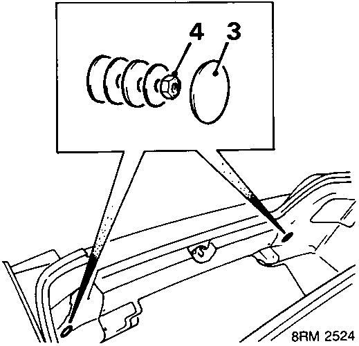 Diagram showing grommets and washers at the rear panel of the luggage compartment