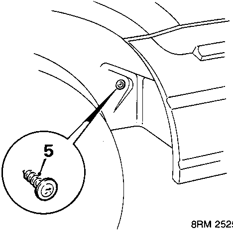 Diagram showing screw location for L.H. wheel arch liner to wheel arch