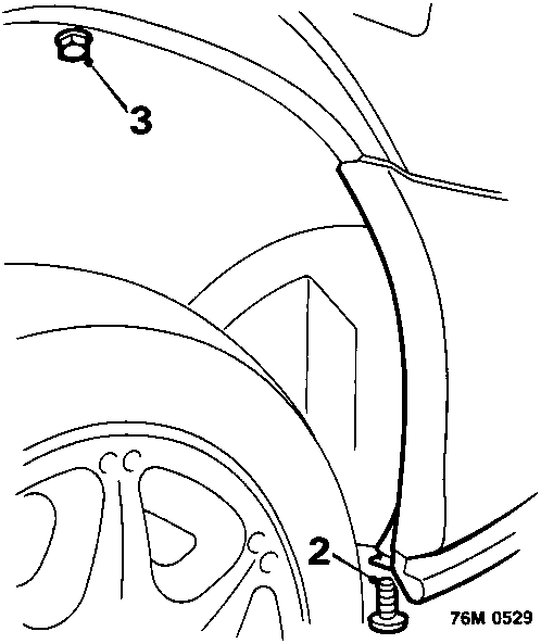 Diagram showing L.H. wheel arch area with callout numbers 2 and 3