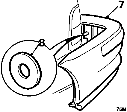 Diagram showing the rear bumper assembly being removed from the vehicle, with callout numbers 7 and 8 indicating parts of the assembly.