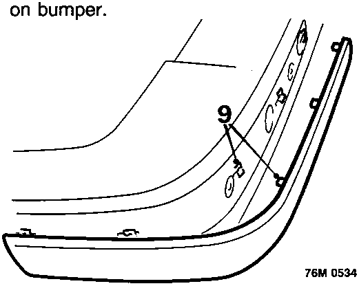 Diagram showing the inner structure of the bumper with callout number 9 pointing to clips and inserts.