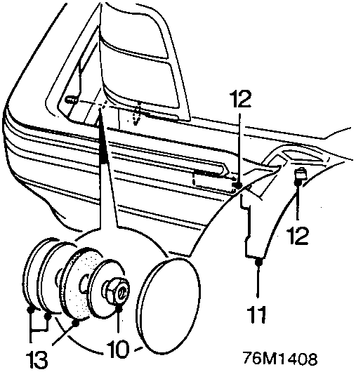 Diagram showing nuts (12), corner slide (11), washer (13), and stud (10) securing bumper assembly