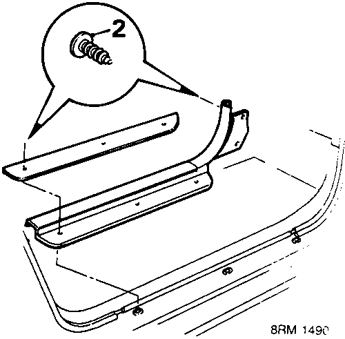 Diagram showing the removal of front door sill finisher and carpet retainer on the driver's side, with a callout highlighting screw number 2.