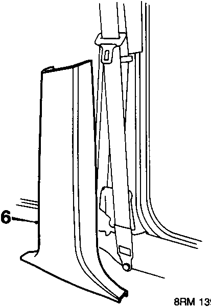Diagram showing the 'B/C' post lower trim finisher on the driver's side, with a callout pointing to part number 6.