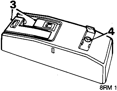 Diagram showing the release levers in the centre console area, with callouts for knobs (3) and a screw (4).