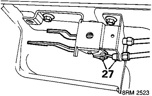Diagram showing release of outer cable from abutment and disconnecting inner cable from fuel flap lever