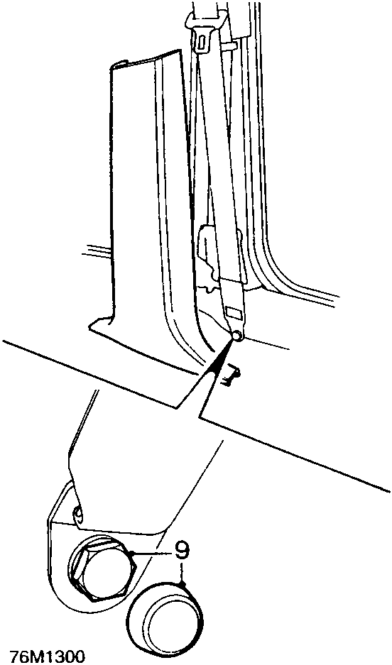 Diagram showing the lower anchorage point of a drivers seat belt with callout number 9