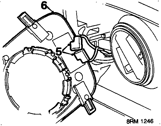 Diagram showing the rear of the electric mirror assembly with the Lucar connector (callout 5) and wiring (callout 6).