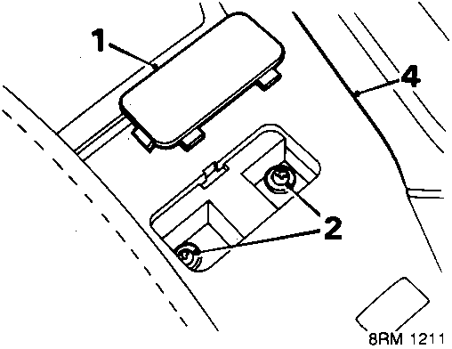 Diagram of rear console showing access cover (1), screws (2), and bracket (4).