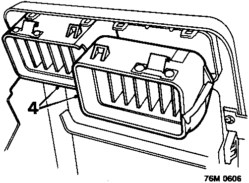 Diagram of front console air ducts (4) being removed from the console assembly.
