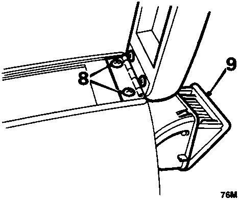 Diagram showing the rear lower section of the high console with callout number 8 pointing to screws securing the cassette lid and 9 pointing to the ashtray assembly.