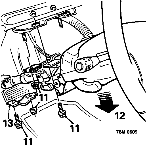 Diagram showing lowering of steering column and removal of securing nuts and bolts
