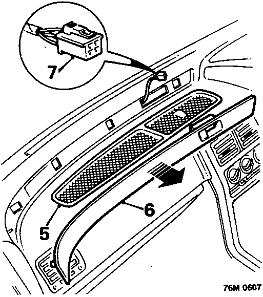 Diagram showing release of fascia finisher and disconnecting clock multiplug