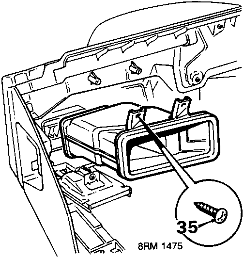 Diagram showing removal of driver's face level duct, identifying screw 35. Reference 8RM 1475.