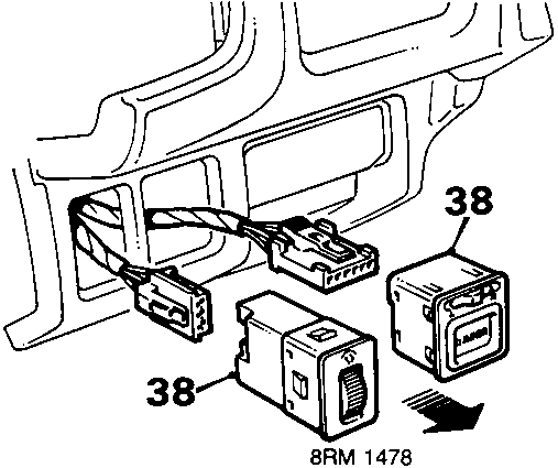 Diagram showing removal of two switches and a switch blank, identified as part 38. Reference 8RM 1478.