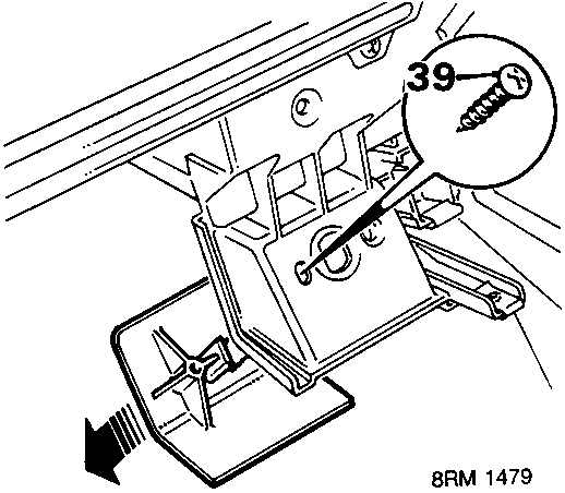 Diagram showing removal of lower blanking plate secured by 2 screws, identified as part 39. Reference 8RM 1479.
