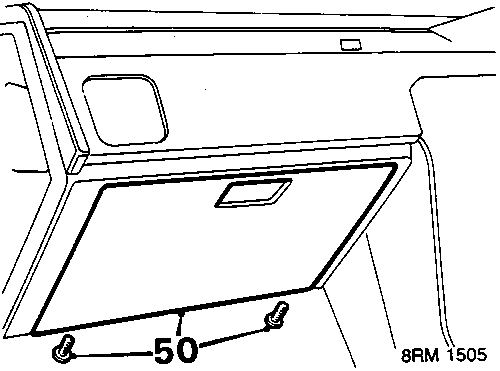 Diagram showing two screws and the glovebox lid in the dashboard