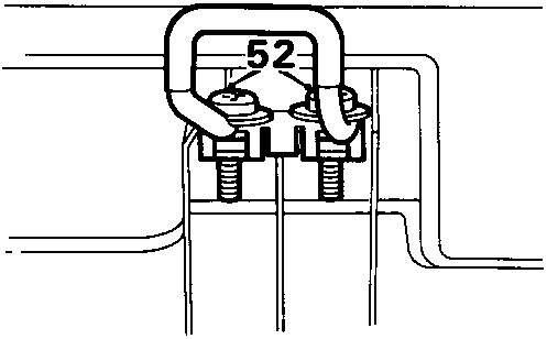 Diagram showing two screws (52) securing the glovebox striker plate