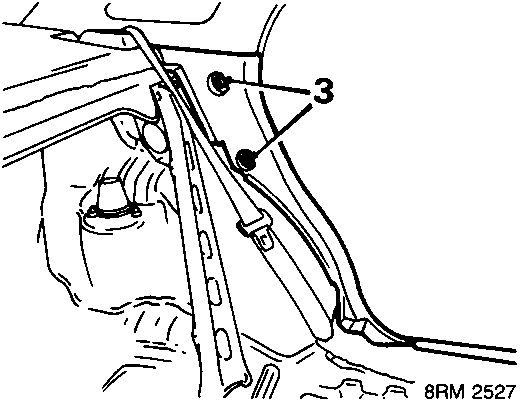 Diagram showing removal of lower D post finisher scrivets and screws