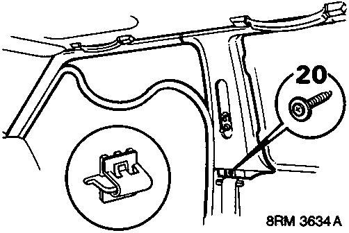 Diagram showing B post finisher and rear upper trim area with callout number 20