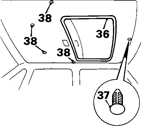 Diagram of headlining removal showing numbered parts 36, 37, and 38