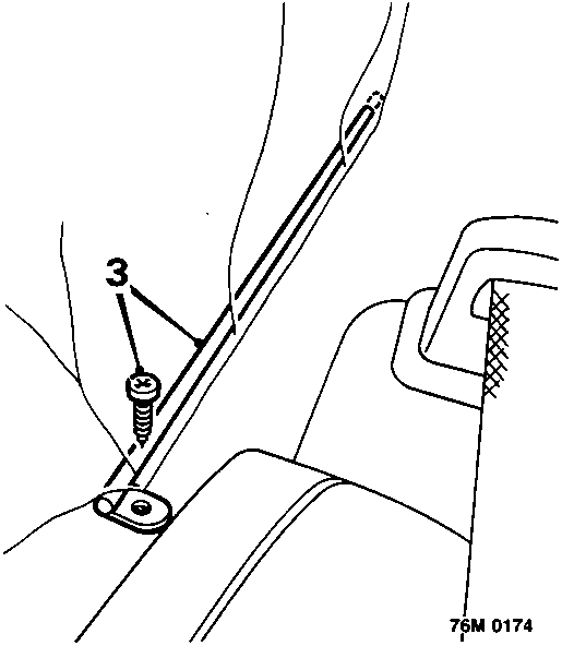 Diagram showing the removal of headlining tension rod screws from the rear shelf area, indicated by callout number 3.