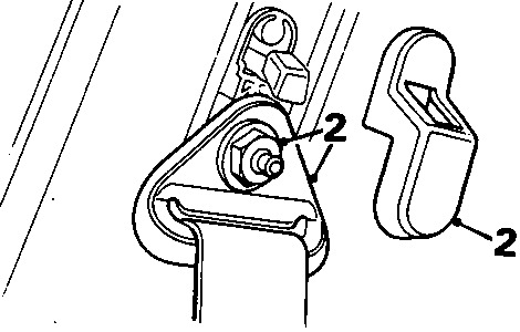 Diagram showing removal of cover from seat belt anchorage, labeled 2