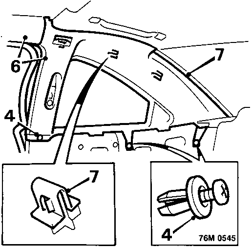 Diagram showing centre screws, scrivet fasteners, seal release, and cantrail trim