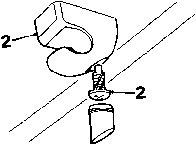 Diagram showing a sun visor clip (2) being removed from its insert, reference 76M 0588