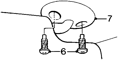Diagram showing the sun visor attachment points with screws and clips to the roof